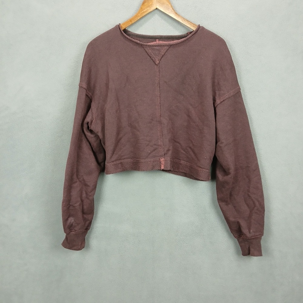SO Goods For Life Cropped Sweatshirt Women XS Purple Cotton Ribbed Drop Shoulder